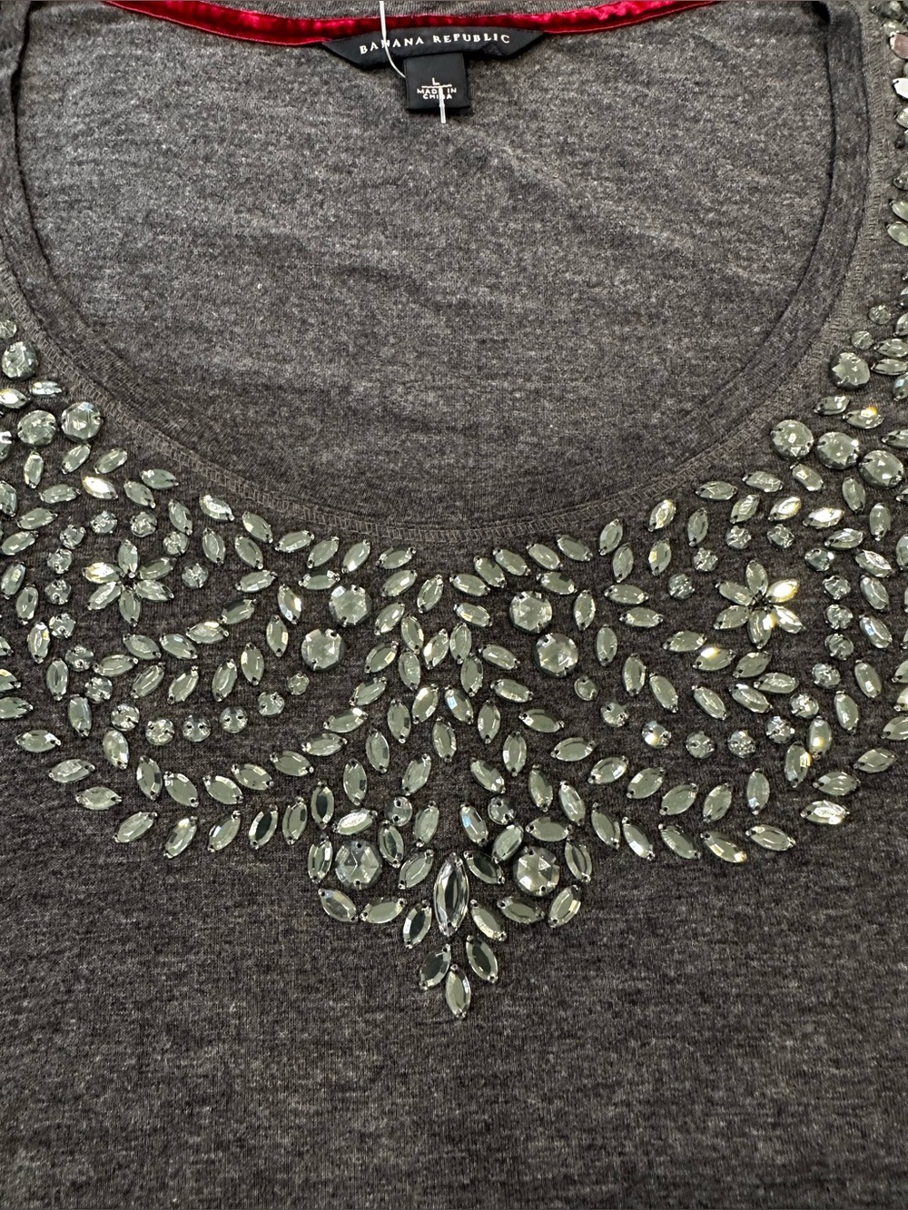 Banana Republic Dark Gray Scoop Neck Tee with Beaded Detail - Picture 3 of 8